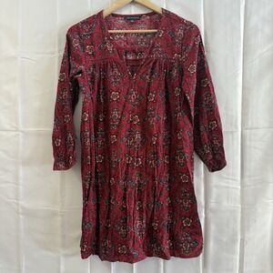American Eagle Flow Floral Dress Womens S Boho Tunic Whimsigoth Babydoll Red